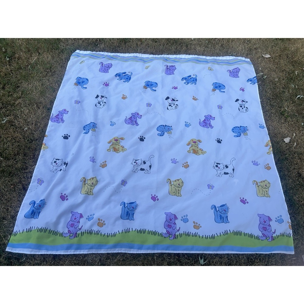 VTG Y2K Cute Cats & Dogs Fabric Shower Curtain